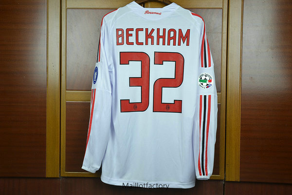 Nouveaux Retro Maillot du AC Milan 2008-09 Manche Longue Exterieur Blanc (32#Beckham)