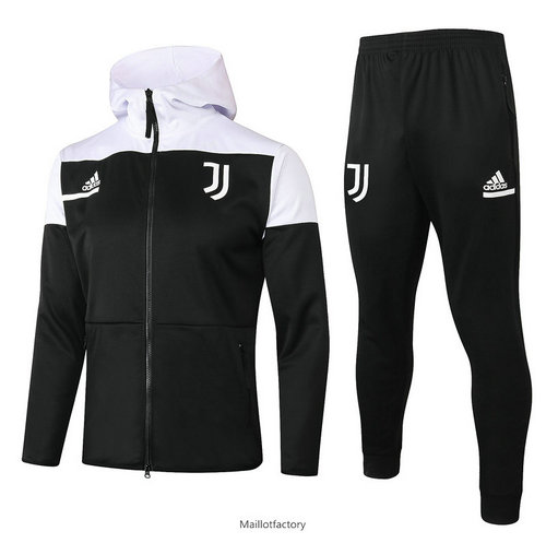Soldes Veste Survetement Enfant Juventus 2020/21 a Capuche Enfant Noir/Blanc
