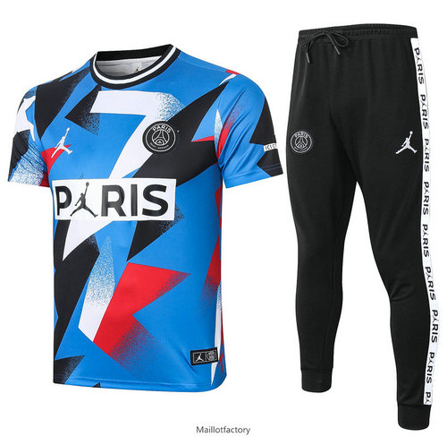Achetés Kit d'entrainement Maillot PSG Jordan 2020/21 Bleu Col Rond