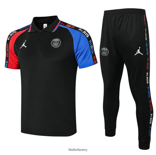 Vente Kit d'entrainement Maillot PSG Jordan POLO 2020/21 Noir manche Rouge/Bleu