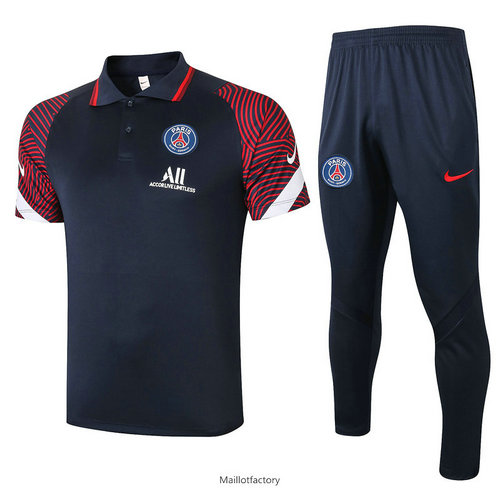 Soldes Kit d'entrainement Maillot PSG POLO 2020/21 Bleu Marine/Rouge