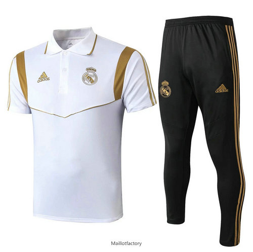 Achat Kit d'entrainement Maillot Real Madrid POLO 2019/20 Blanc/Noir