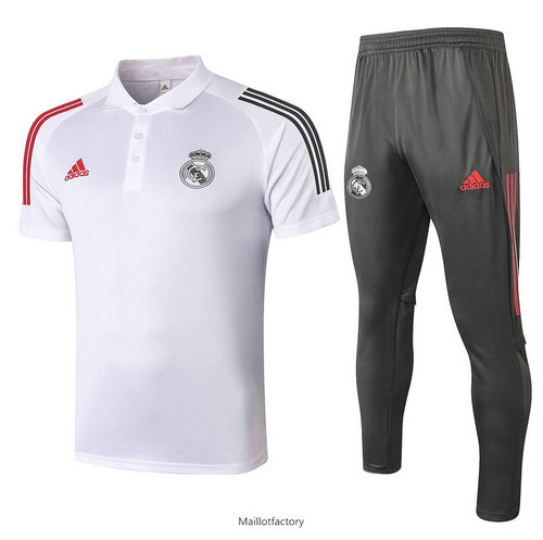 Pas cher Kit d'entrainement Maillot Real Madrid POLO 2020/21 Blanc